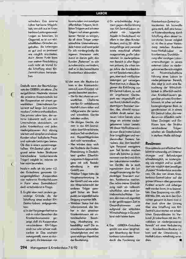 Vorschauseite 2: Können Krankenhaus-Zentral-Laboratorien die Labor-Defizite in den einzelnen Krankenhäusern befriedigend lösen?