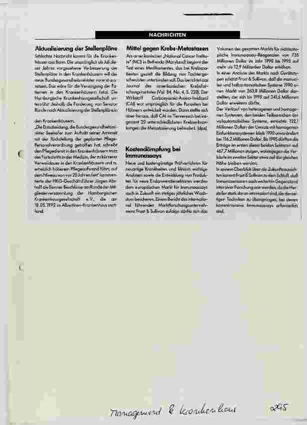 Vorschauseite 3: Können Krankenhaus-Zentral-Laboratorien die Labor-Defizite in den einzelnen Krankenhäusern befriedigend lösen?