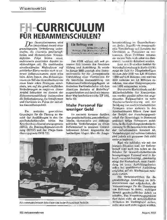 Vorschauseite 1: FH-CURRICULUMFÜR HEBAMMENSCHULEN?