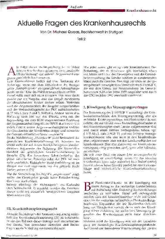 Vorschauseite 1: Aktuelle Fragen des Krankenhausrechts - Teil 2