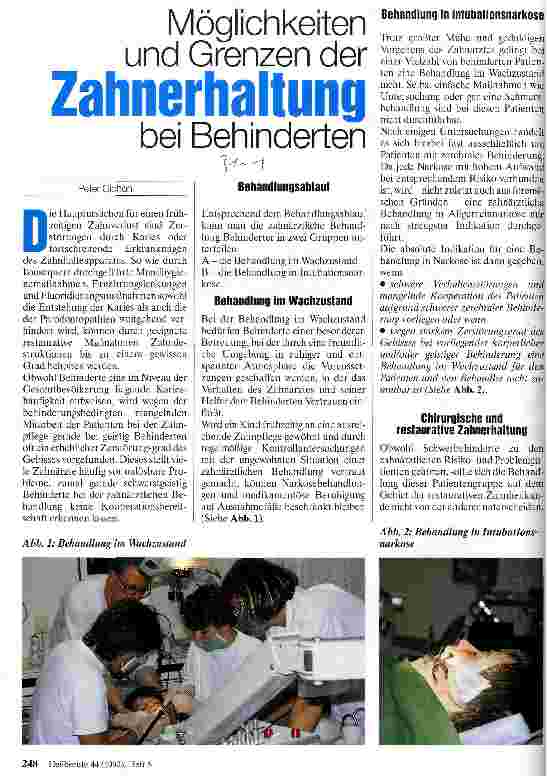 Vorschauseite 1: Möglichkeiten und Grenzen der Zahnerhaltung bei Behinderten