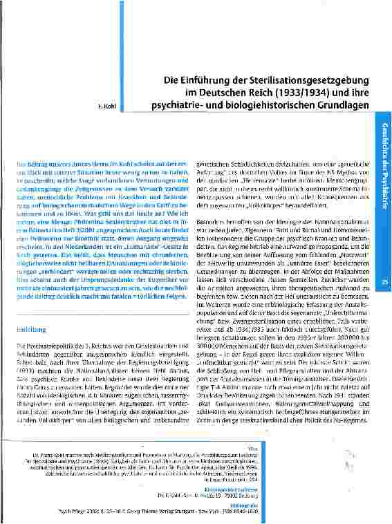 Vorschauseite 1: Die Einführung der Sterilisationsgesetzgebung im Deutschen Reich (1933/1934) und ihre psychiatrieund biologiehistorischen Grundlagen