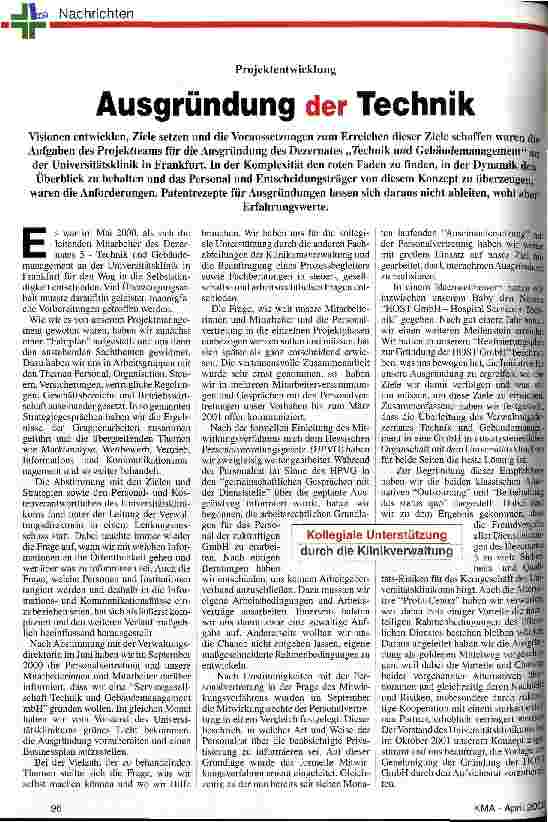 Vorschauseite 1: Ausgründung der Technik