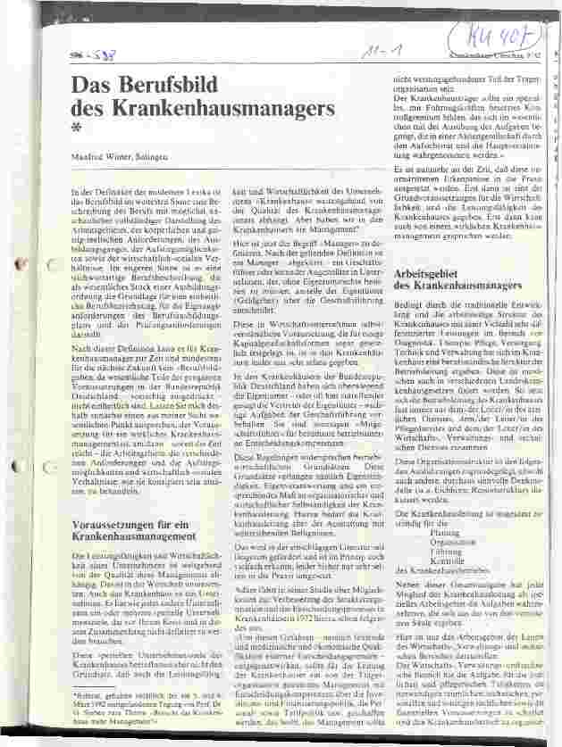 Vorschauseite 1: Das Berufsbild des Krankenhausmanagers