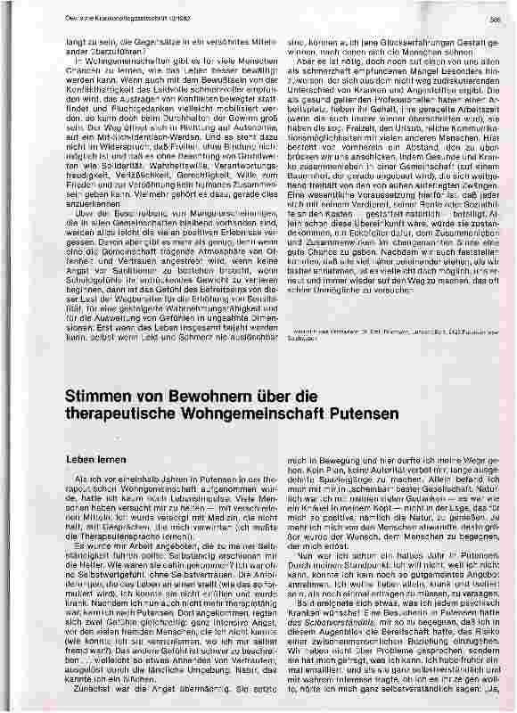 Vorschauseite 1: Stimmen von Bewohnern über die therapeutische Wohngemeinschaft Putensen