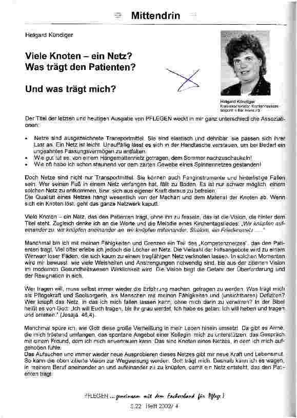 Vorschauseite 1: Viele Knoten - ein Netz? Was trägt den Patienten? Und was trägt mich?