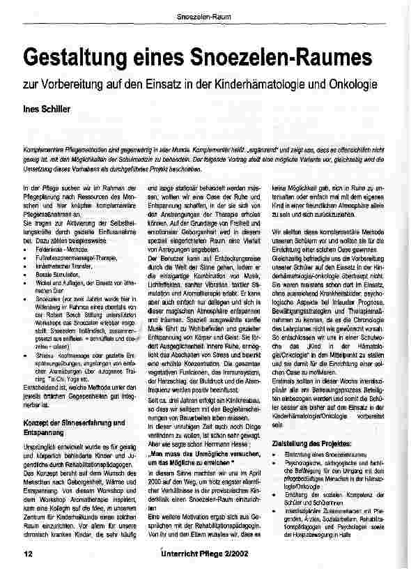 Vorschauseite 1: Gestaltung eines Snoezelen-Raumeszur Vorbereitung auf den Einsatz in der Kinderhämatologie und Onkologie