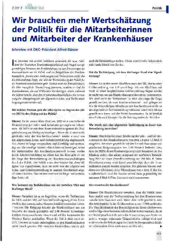 Vorschauseite 1: Wir brauchen mehr Wertschätzung der Politik für die Mitarbeiterinnen und Mitarbeiter der Krankenhäuser