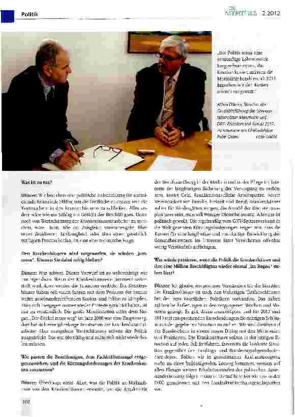 Vorschauseite 2: Wir brauchen mehr Wertschätzung der Politik für die Mitarbeiterinnen und Mitarbeiter der Krankenhäuser