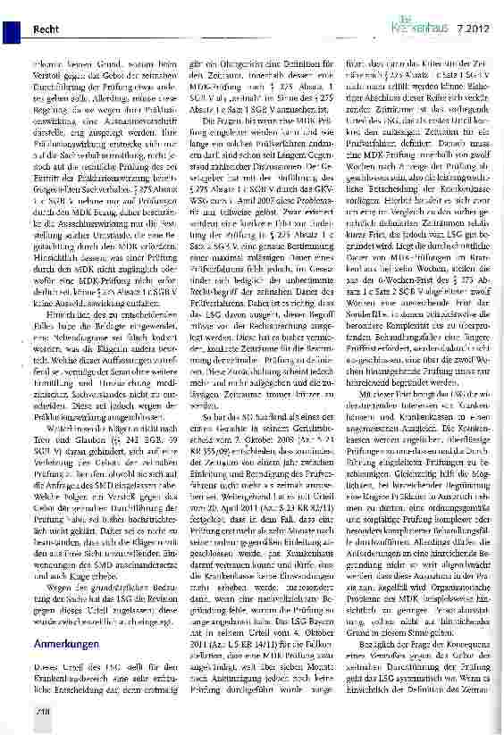 Vorschauseite 3: Zeitnahe Durchführung einer MDK-Prüfung nach § 275 Absatz 1 SGB V