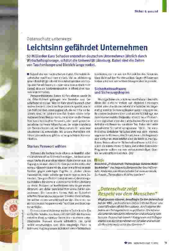 Vorschauseite 1: Leichtsinn gefährdet Unternehmen