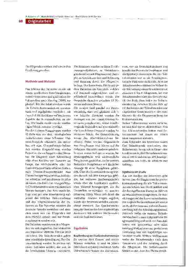 Vorschauseite 4: Malnutrition und Gewichtsverlust -Erfassen des Ernährungsstatus und Beratung durch Pflegende: Das Erleben von Patienten mit einer neu diagnostizierten oder rezidivierten Tumorerkr…
