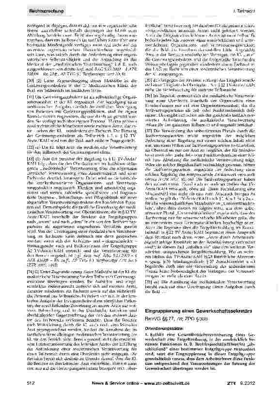 Vorschauseite 2: Eingruppierung einer Oberärztin (hier: Leitung der Gerinnungsambulanz)Tarifvertrag für Ärztinnen und Ärzte im KAH (Krankenhausarbeitgeberverband Hamburg e. V. ) vom 22. 11. 2006 (…