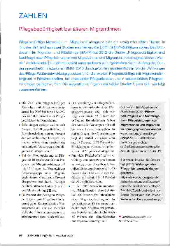 Vorschauseite 1: Pflegebedürftigkeit bei älteren Migrantinnen