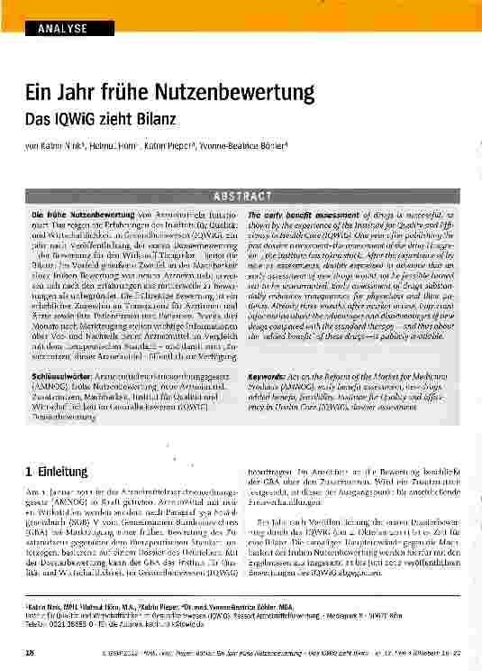 Vorschauseite 1: Ein Jahr frühe Nutzenbewertung