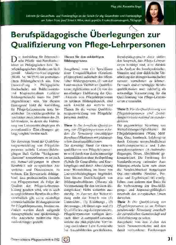 Vorschauseite 1: Berufspädagogische Überlegungen zur Qualifizierung von Pflege-Lehrpersonen