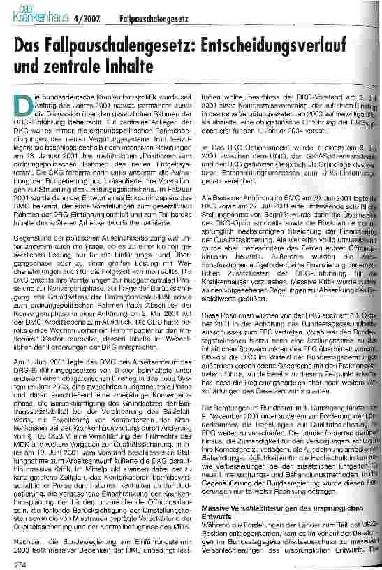 Vorschauseite 1: Das Fallpauschalengesetz: Entscheidungsverlauf und zentrale Inhalte