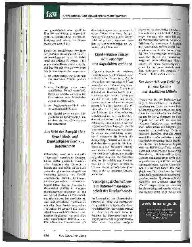 Vorschauseite 2: Defizitausgleich öffentlicher Krankenhäuser aus öffentlichen Kassen Verstoß gegen europäisches Recht?
