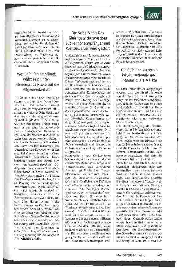 Vorschauseite 3: Defizitausgleich öffentlicher Krankenhäuser aus öffentlichen Kassen Verstoß gegen europäisches Recht?