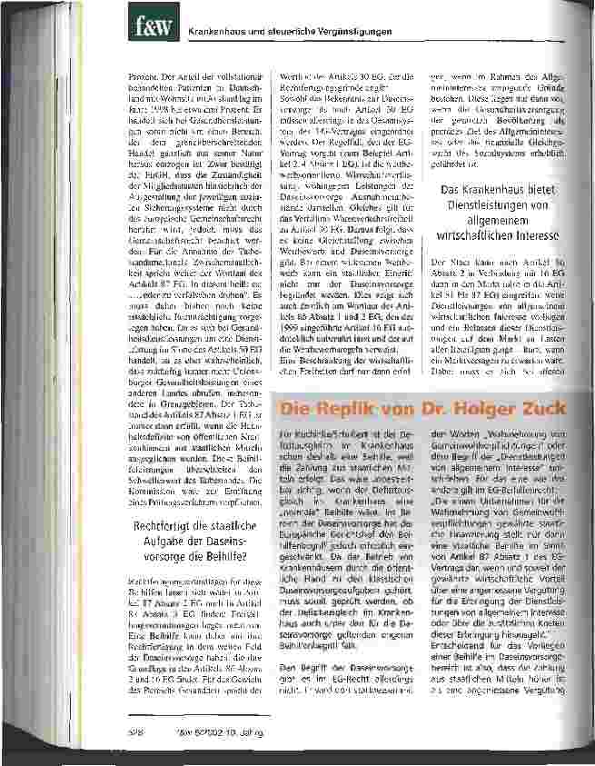 Vorschauseite 4: Defizitausgleich öffentlicher Krankenhäuser aus öffentlichen Kassen Verstoß gegen europäisches Recht?