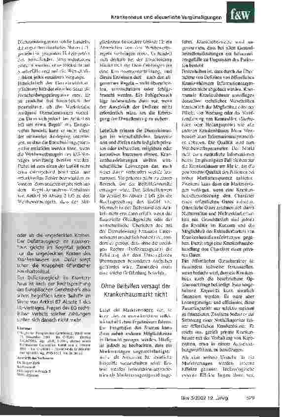 Vorschauseite 5: Defizitausgleich öffentlicher Krankenhäuser aus öffentlichen Kassen Verstoß gegen europäisches Recht?