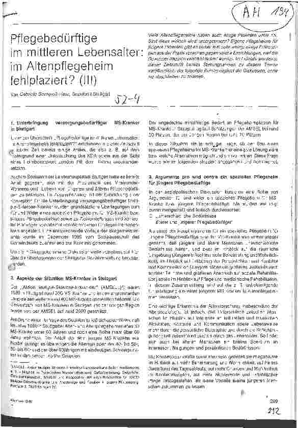 Vorschauseite 1: Pflegebedürftige im mittleren Lebensalter:Im Altenpflegeheim fehlplaziert? (III)