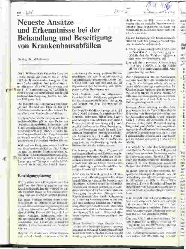 Vorschauseite 1: Neueste Ansätze und Erkenntnisse bei der Behandlung und Beseitigung von Krankenhausabfällen