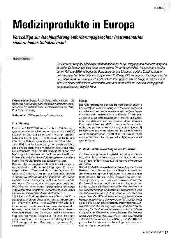 Vorschauseite 1: Medizinprodukte in Europa