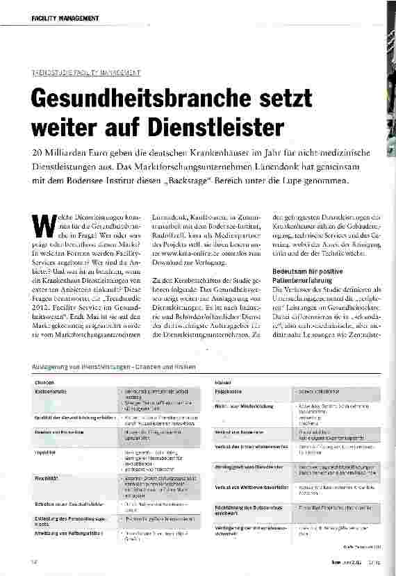 Vorschauseite 1: Gesundheitsbranche setzt weiter auf Dienstleister