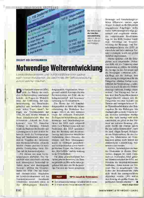 Vorschauseite 1: ZUKUNFT DER ÄRZTEKAMMERNNotwendige Weiterentwicklung