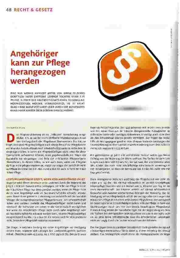 Vorschauseite 1: Angehöriger kann zur Pflege herangezogen werden