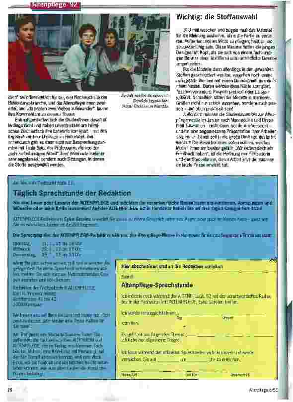 Vorschauseite 2: Farbig, praktisch, kleidsam Mode-Studentinnen entwerfen Dienstkleidung für AltenpflegerInnen