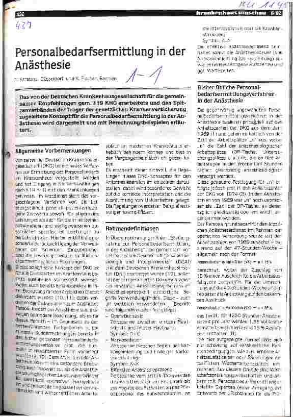 Vorschauseite 1: Personalbedarfsermittlung in der Anästhesie