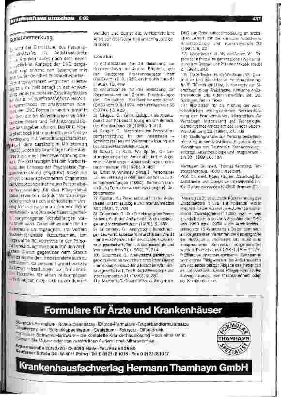 Vorschauseite 4: Personalbedarfsermittlung in der Anästhesie