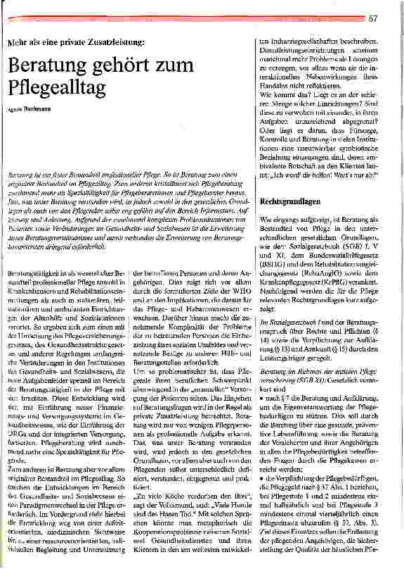 Vorschauseite 1: Beratung gehört zum Pflegealltag Mehr als eine private Zusatzleistung