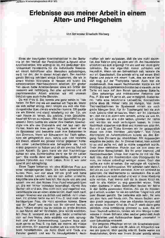 Vorschauseite 1: Erlebnisse aus meiner Arbeit in einem Altenund Pflegeheim