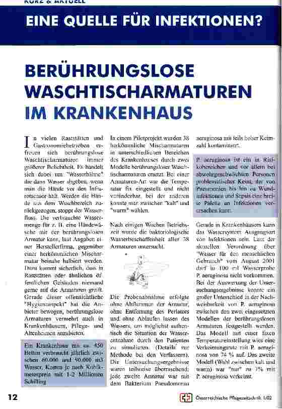 Vorschauseite 1: Berührungslose Waschtischarmaturen im Krankenhaus