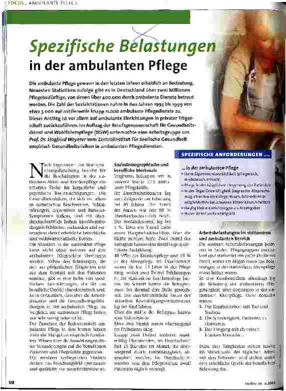 Vorschauseite 1: Spezifische Belastungen in der ambulanten Pflege
