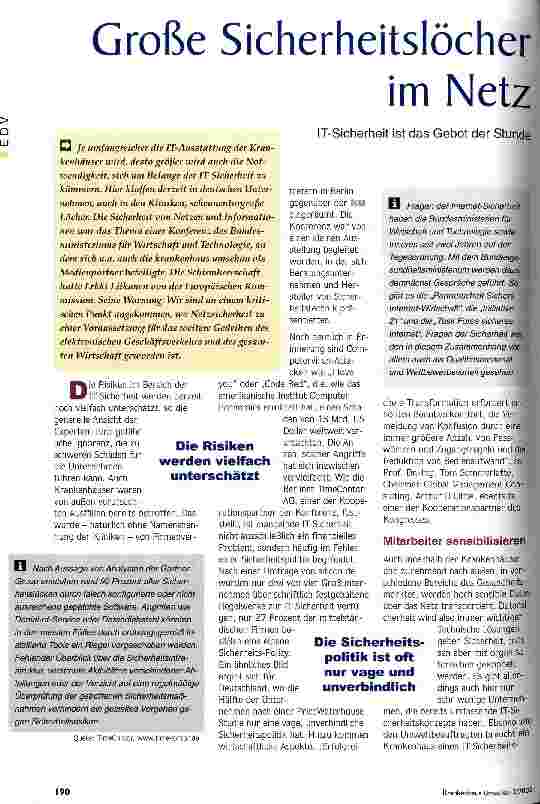 Vorschauseite 1: Große Sicherheitslöcher im Netz IT-Sicherheit ist das Gebot der Stunde