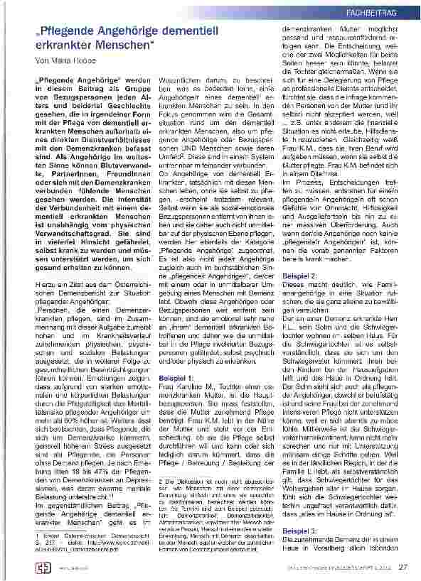 Vorschauseite 1: „Pflegende Angehörige dementieil erkrankter Menschen