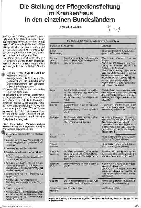 Vorschauseite 1: Die Stellung der Pflegedienstleitung im Krankenhaus in den einzelnen Bundesländern