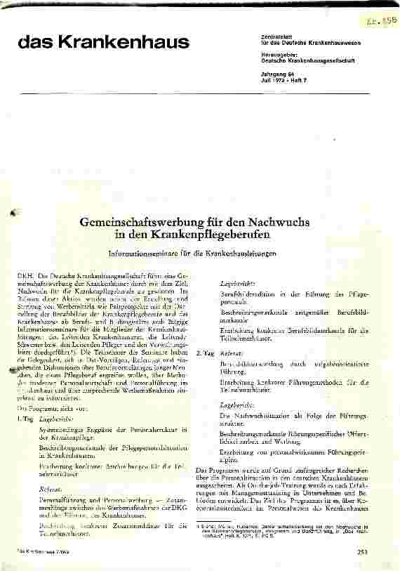 Vorschauseite 1: Gemeinschaftswerbung für den Nachwuchs in den Krankenpflegeberufen