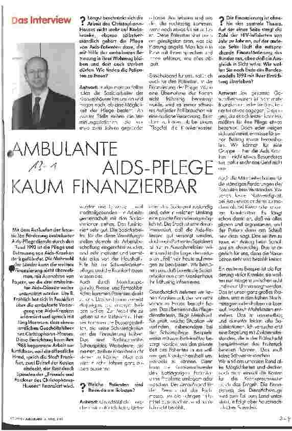 Vorschauseite 1: Ambulante AIDS-Pflege kaum finanzierbar Interview mit Jörg Harmsen