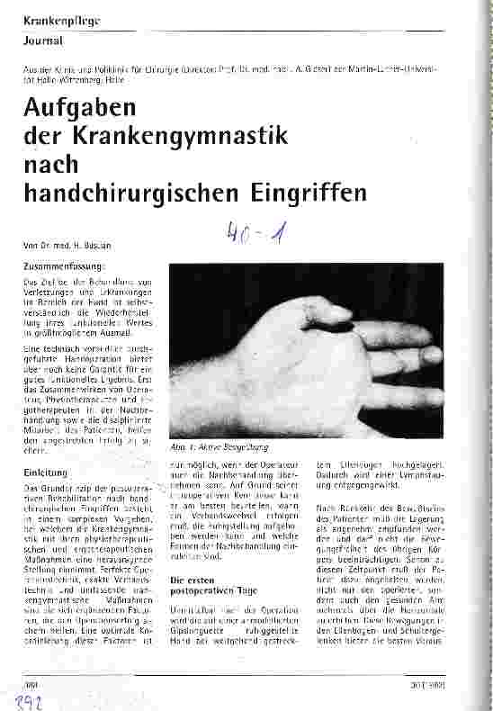 Vorschauseite 1: Aufgaben der Krankengymnastik nach handchirurgischen Eingriffen