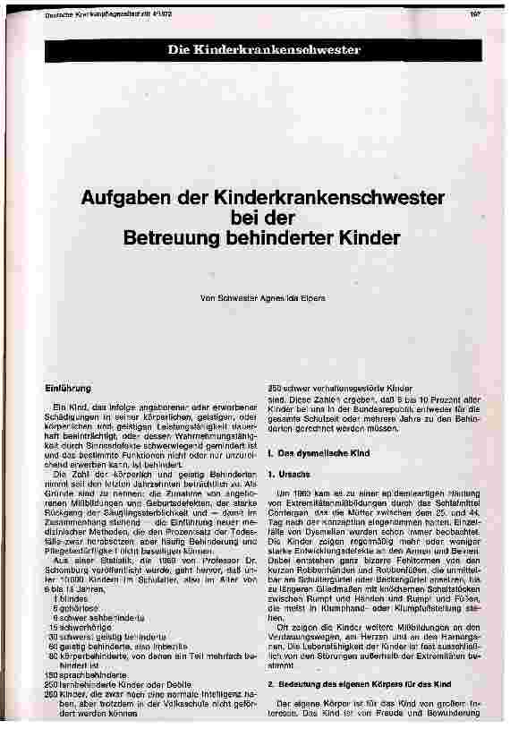 Vorschauseite 1: Aufgaben der Kinderkrankenschwester bei der Betreuung behinderter Kinder