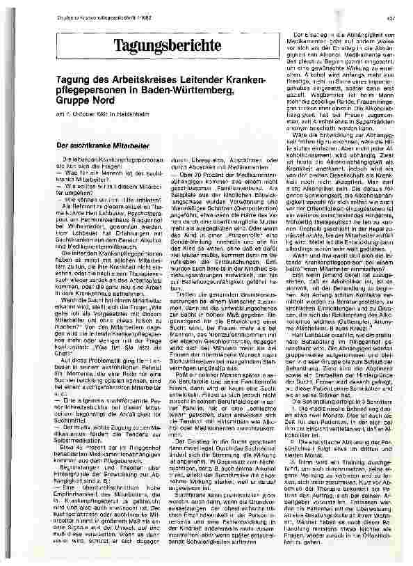 Vorschauseite 1: Tagung des Arbeitskreises leitender Krankenpflegepersonen in Baden-Württemberg Gruppe Nord