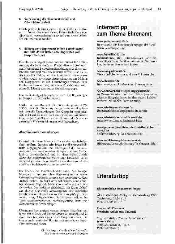 Vorschauseite 3: Vernetzung und Qualifizierung der Sitzwachengruppen in Stuttgart Ehrenamtliche Sterbebegleitung in Pflegeeinrichtungen und Krankenhäusern