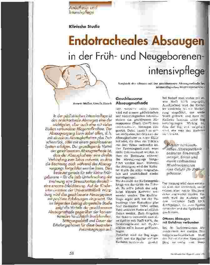 Vorschauseite 1: Endotracheales Absaugen in der Frühund Neugeborenenintensivpflege
