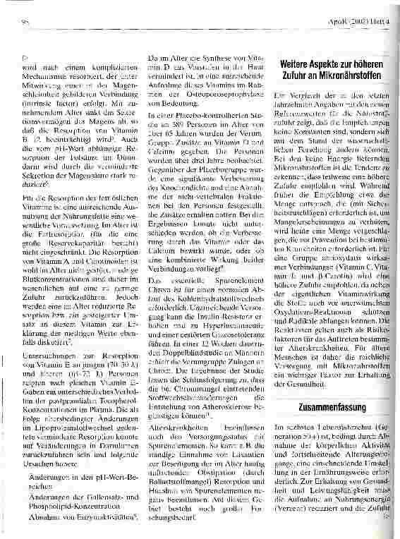 Vorschauseite 2: Versorgung mit Vitaminen, Mineralstoffen und Spurenelementen im Alter - ist eine Supplementierung sinnvoll?