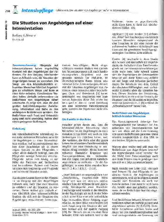 Vorschauseite 1: Die Situation von Angehörigen auf einer Intensivstation